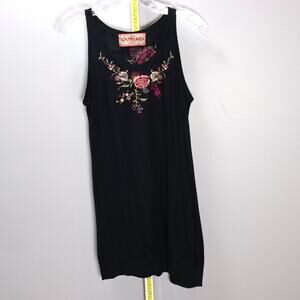 JWLA Embroidered Black Sleeveless Tank Dress Top Size M Boho Y2K